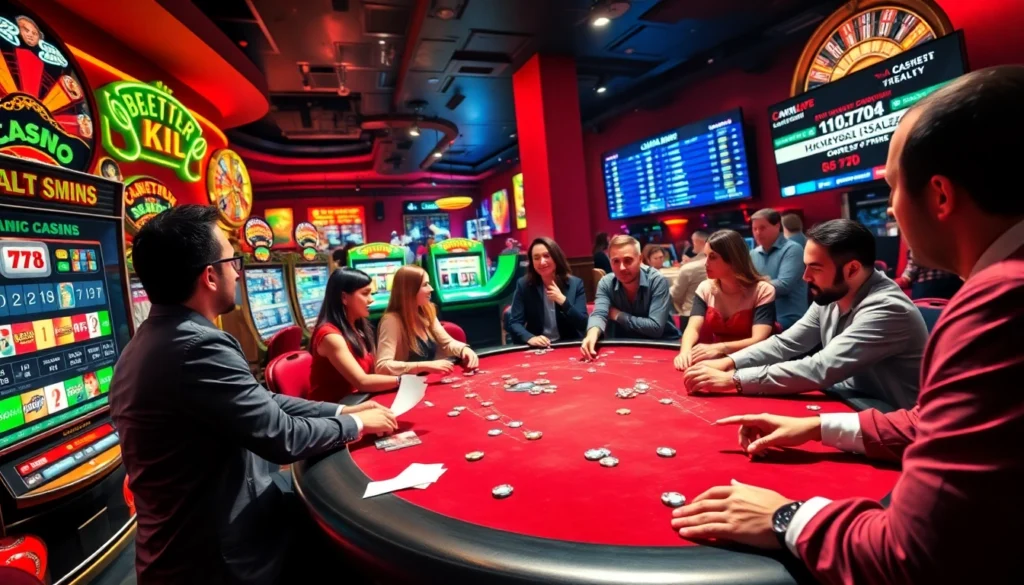 Experience Cakhia TV's thrilling live poker action within a vibrant casino scene featuring engrossed players and dynamic table games.