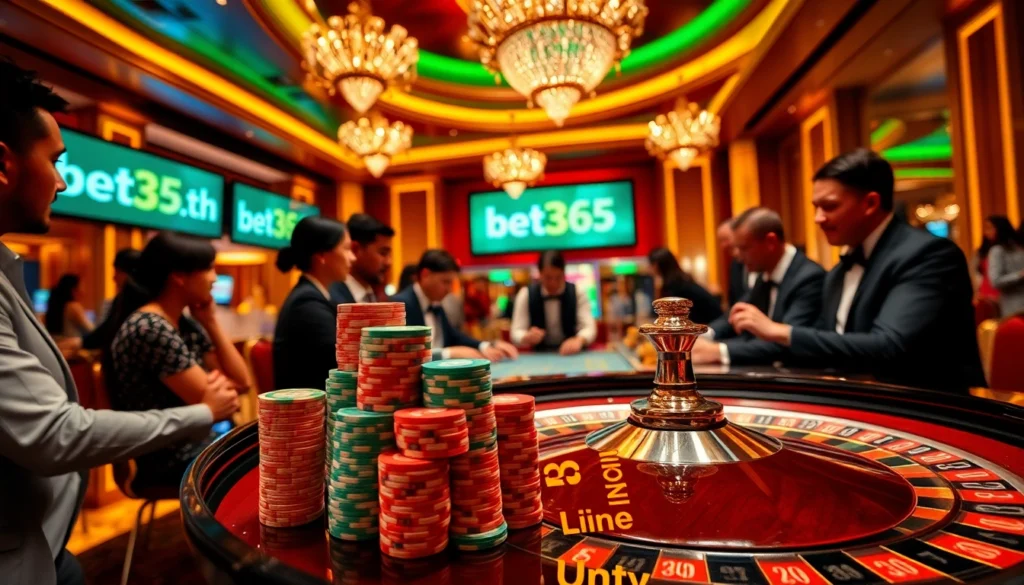 Exciting roulette action at a lively casino featuring bet365 hk branding, emphasizing thrilling gambling experiences.
