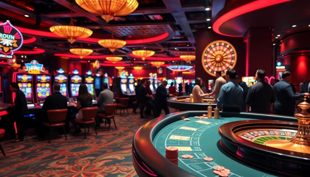 Explore the top nhà cái uy tín nhất in a lively casino setting with engaging gameplay and vibrant slot machines.